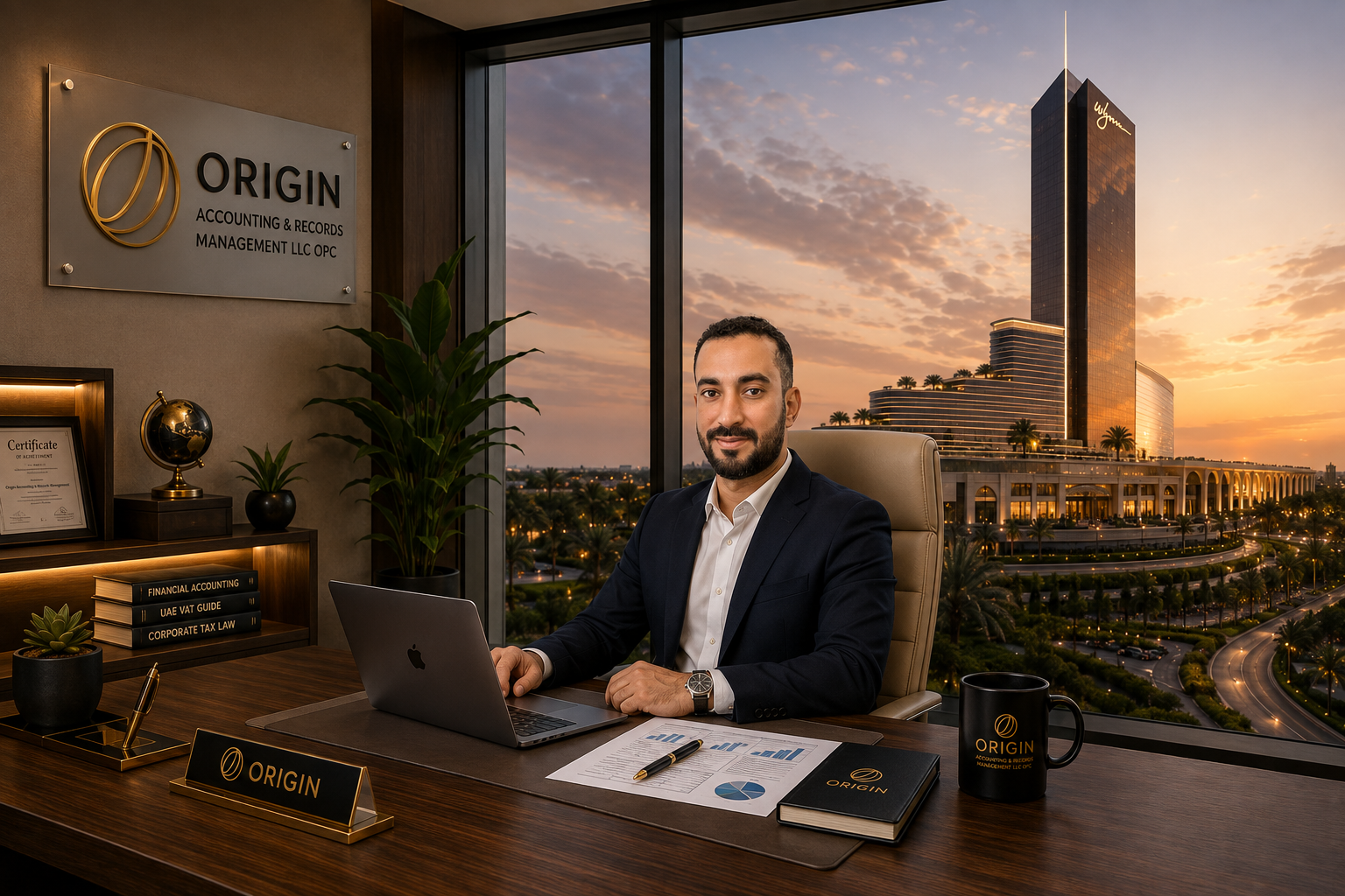 Dubai UAE skyline at golden hour β ORIGIN Accounting & Records Management